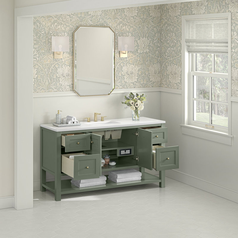 Breckenridge 60'' W Single Vanity, Smokey Celadon, White Zeus Silestone, Widespread