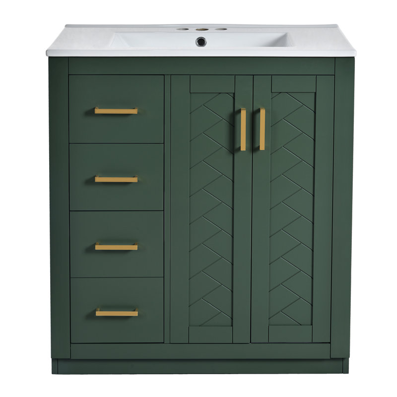Meuble-lavabo 30 po avec lavabo en céramique, Vert