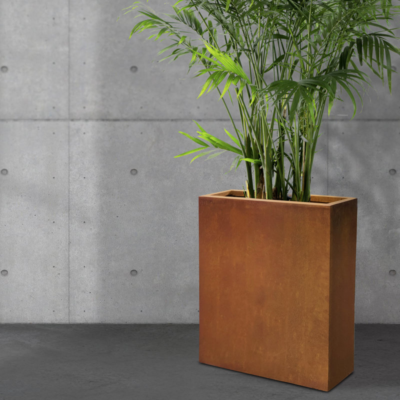 Boîte à fleurs en béton Wabbaseka, Faux acier vieilli, H 26,8 po x l 22 po x P 8,7 po