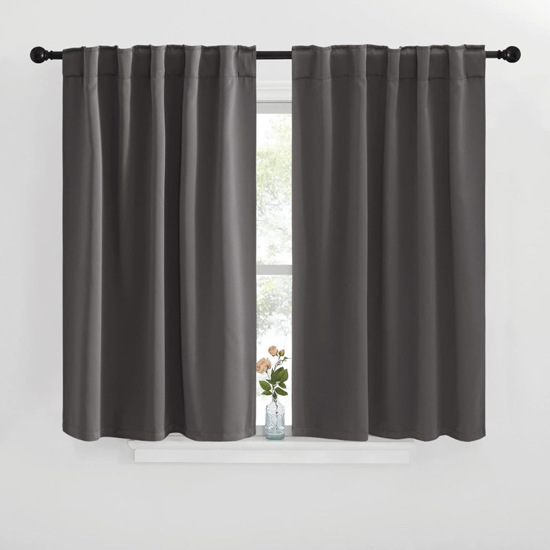 Blackout Curtain Light & Noise Reducing Room Darkening Drapes for Bedroom/Living Room/Kitchen, 2 Pieces, 42" W x 40" L, Gray