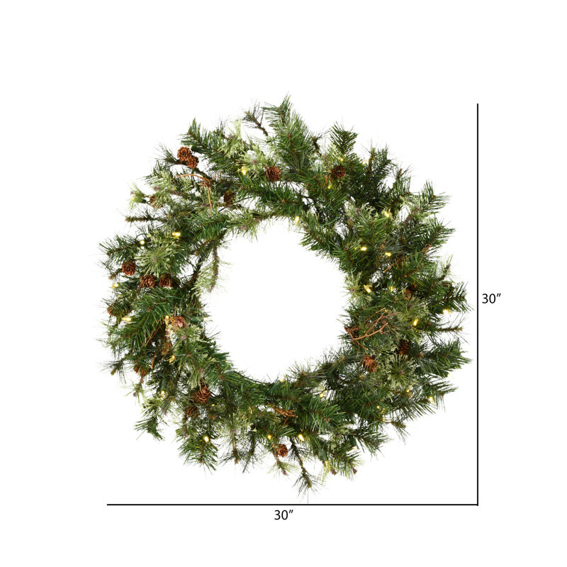  Couronne de Noël artificielle 30 po en forme de pin, lumières DEL blanc chaud Dura-lit, 30 po x 30 po