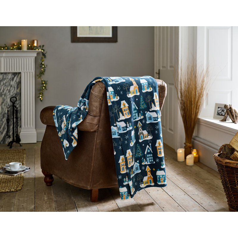 Festive Village Fleece Throw 140 X 180cm Soft Wint Throw Blanket