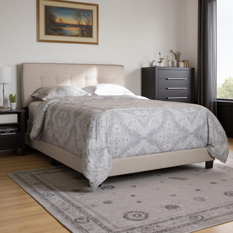 Julian Upholstered Standard Bed, Full, Light Beige