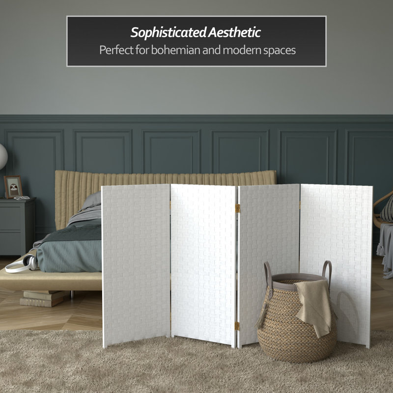 3 Ft. Tall Woven Fiber Room Divider, White, 4