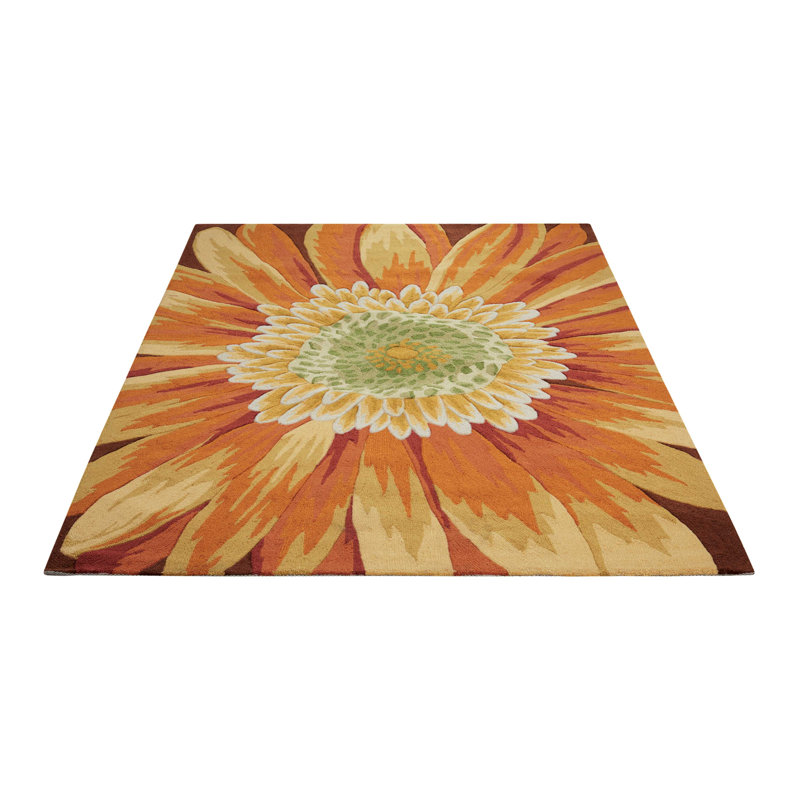 Tapis orange / jaune à motif floral crocheté à la main Colleen, Rectangle 2 pi 6 po x 4 pi