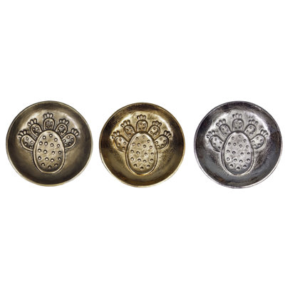 Plateau à bijoux rond en métal antique en forme de cactus