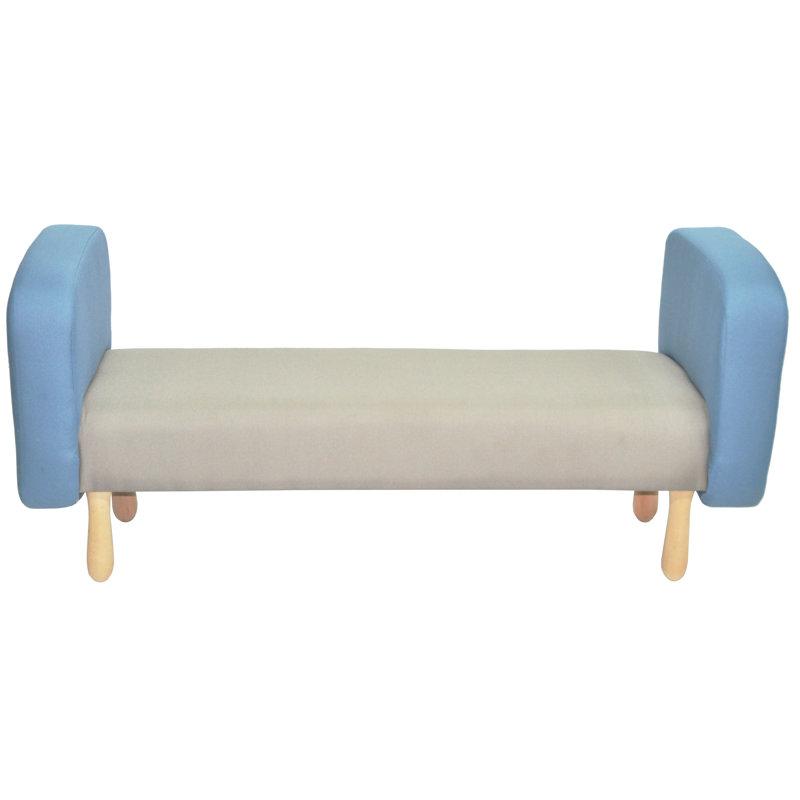 Wzór Polyester Blend Upholstered Bench, Grey/Blue