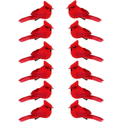 12 Pcs Mini Cardinal Birds For Crafts – Clip-on Red Velvet & Feather Christmas Tree Ornaments, Wreath & Centerpiece Decorations, Diy Holiday Decor