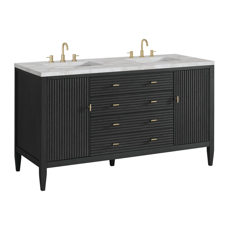 Myrrin 60'' W Double Vanity, Carbon Oak, Victorian Silver, 8" Widespread