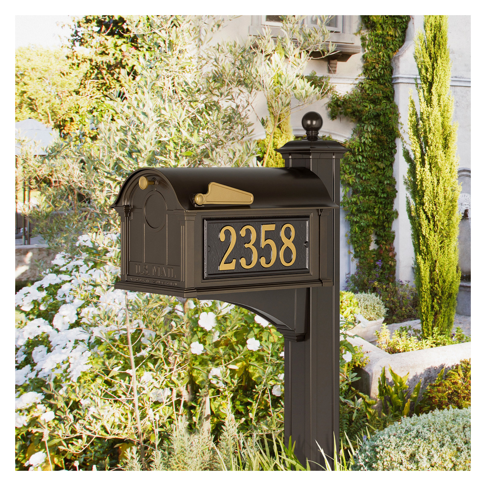 Balmoral Post Mounted Mailbox, Bronze, Yes