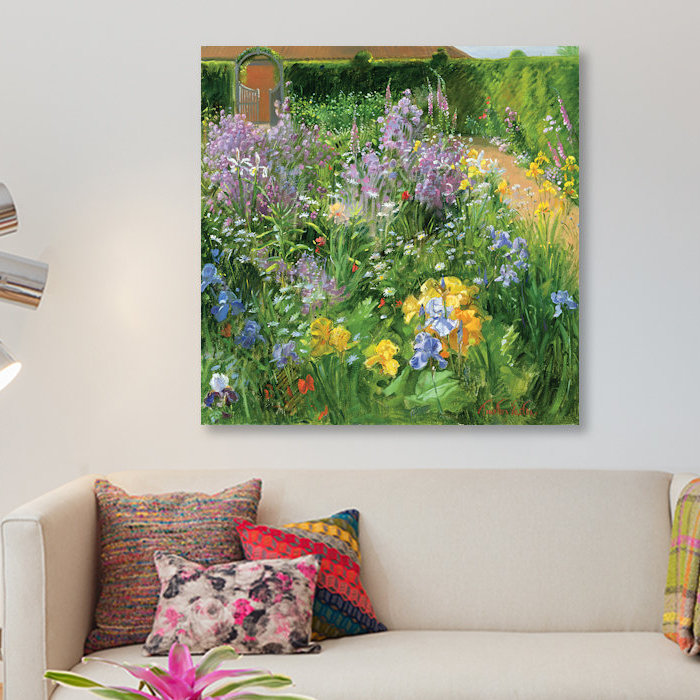 «Sweet Rocket, Foxgloves and Irises», reproduction sur toile, H 26 po x l 26 po x P 1,5 po, Toile tendue, Pas de tapis