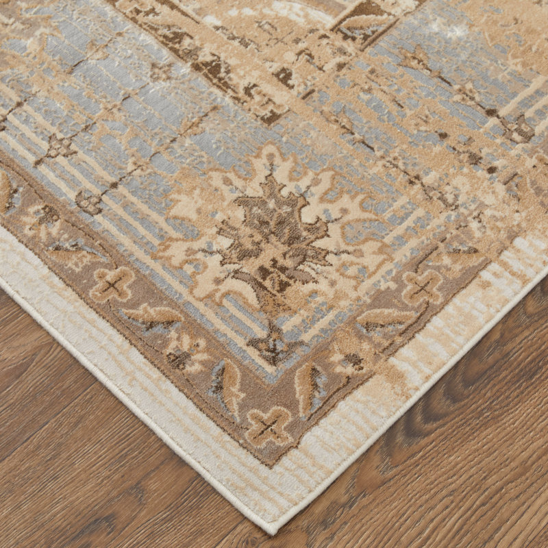 Tapis en viscose et polyester à bordure française et victorienne Neoma, Rectangle 7 pi 9 po x 10 pi