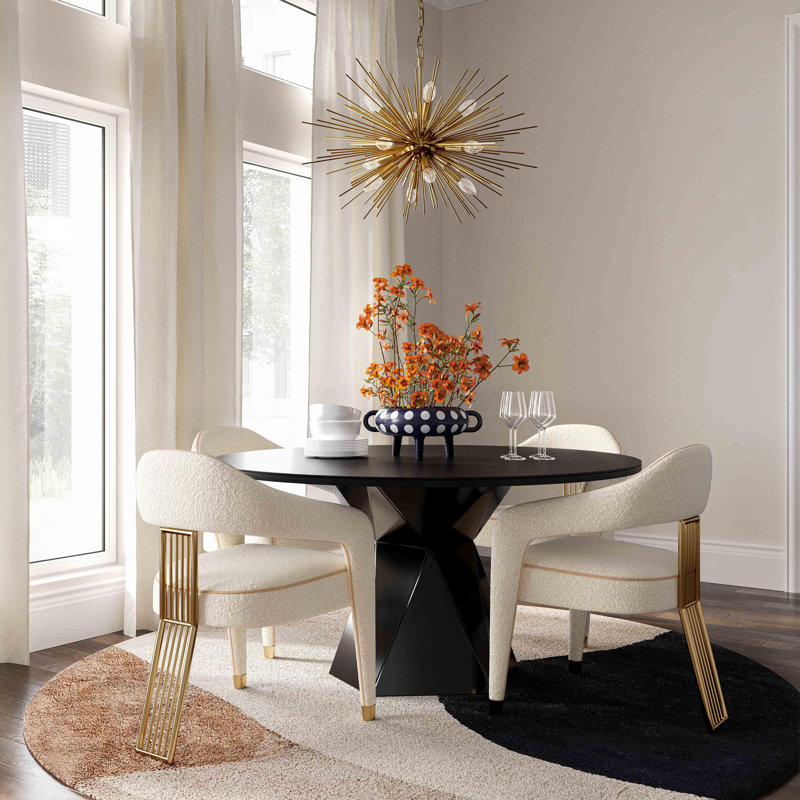 Cream Linen Upholstered Arm Chair with Gold Metal Accents