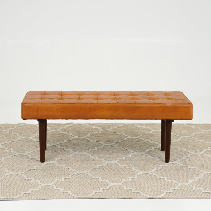 Speece Genuine Leather Upholstered Bench, Tan