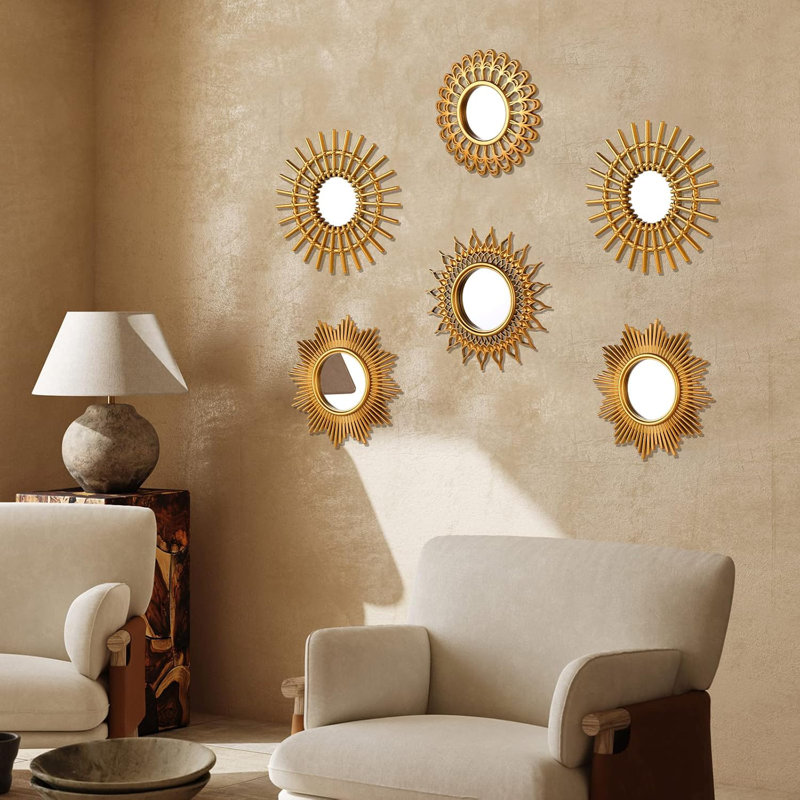 6 miroirs Sunburst pour la décoration murale