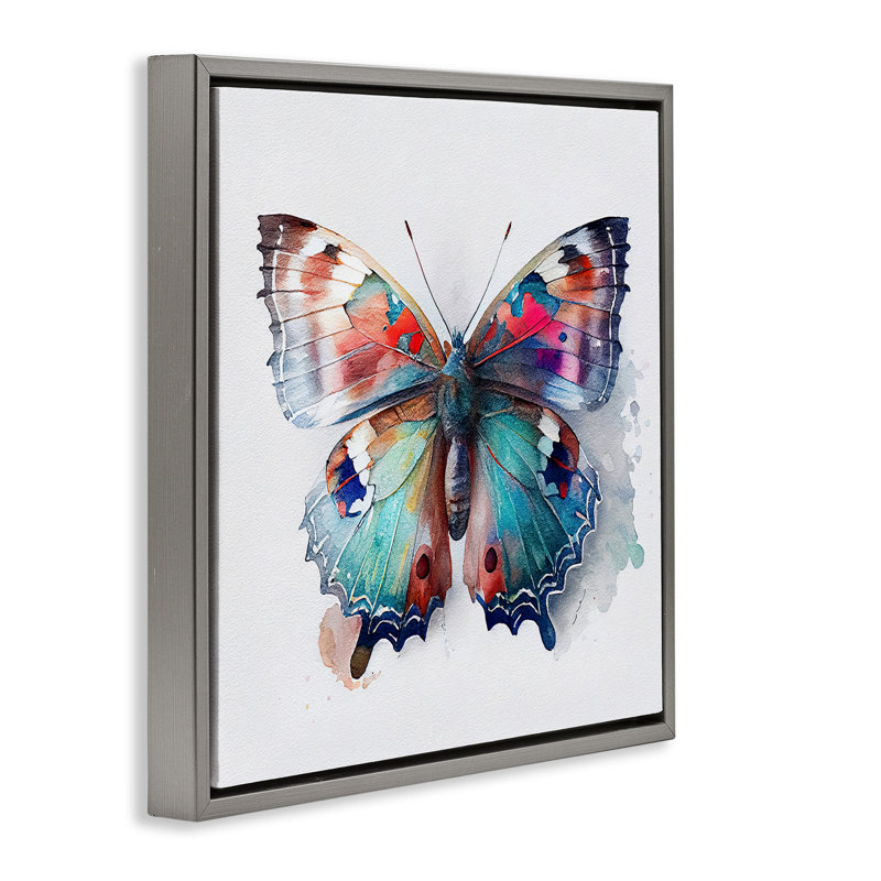 Art moderne sur toile, "Modern Splash Butterfly" par Incado, Cadre flottant gris lustré, H 18 po x l 18 po x P 1,7 po
