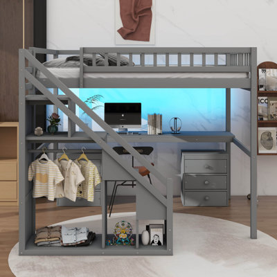Lit mezzanine amélioré avec bureau et barre lumineuse illuminée