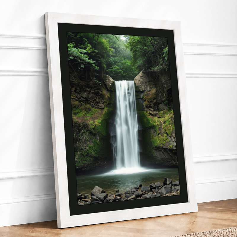Forest Waterfall Scandinavian - Framed Print, A3 - 42.0 x 29.7 cm, White