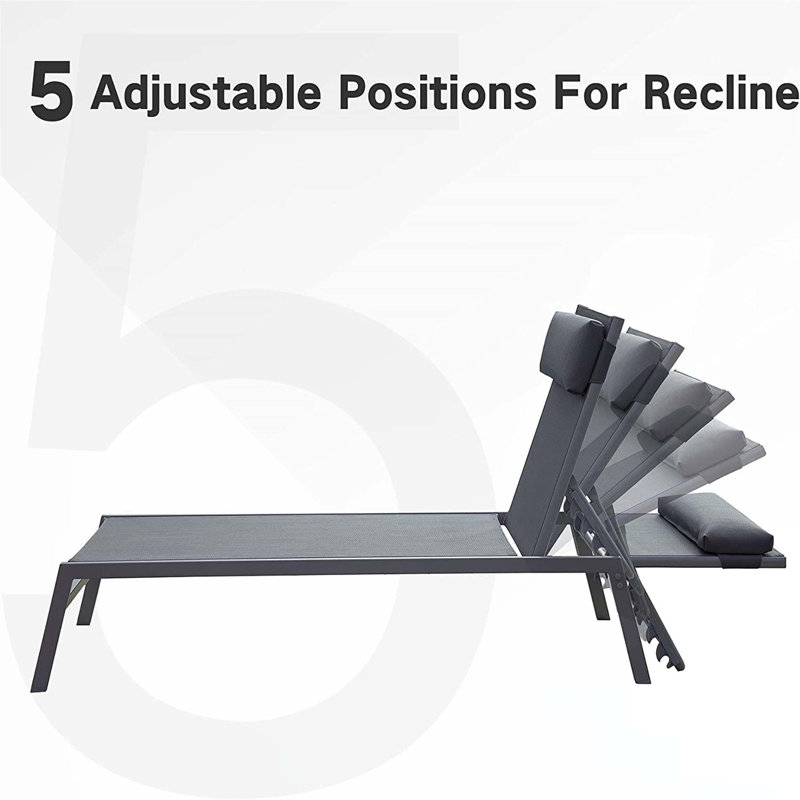 Patio Chaise Lounge Set With Table, Gray