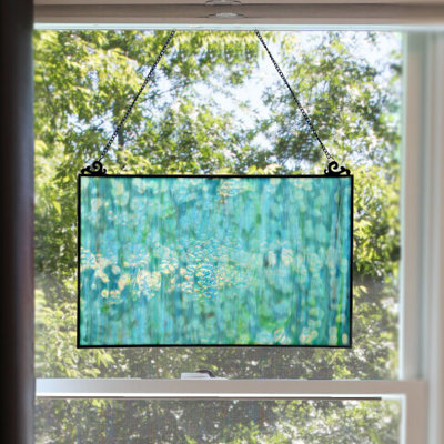 10.75"H Theo Opaque Turquoise-Stained Glass Window Panel