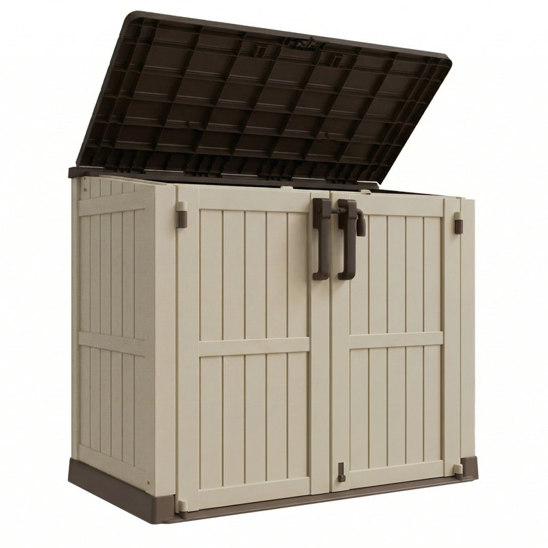 280 Gallon Outdoor Resin Lockable Deck Box, Brown/Beige