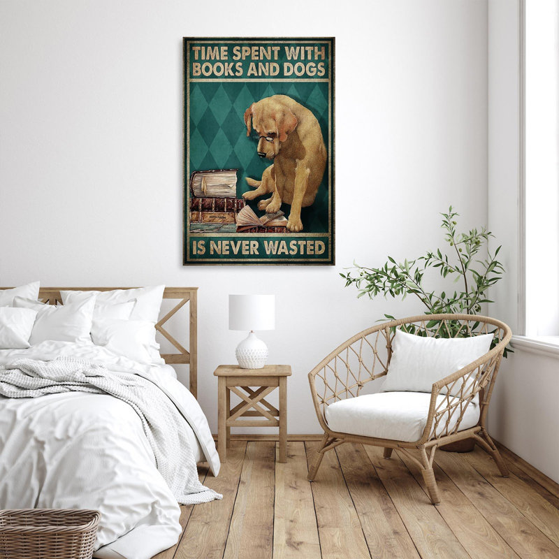 Temps passé avec des livres et des chiens qui ne sont jamais des amoureux des chiens - impression sur toile tendue