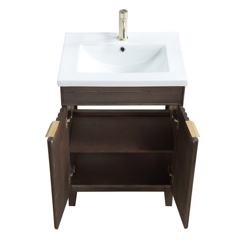 Ensemble de meuble-lavabo simple 24 po Dansfield, Brun antique épinette, Or brossé