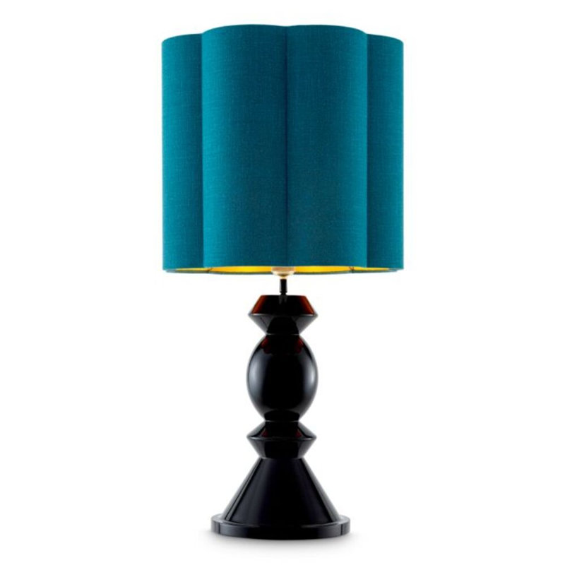 Lampe de table CDJ Dionne finition noire piano avec abat-jour, Turquoise