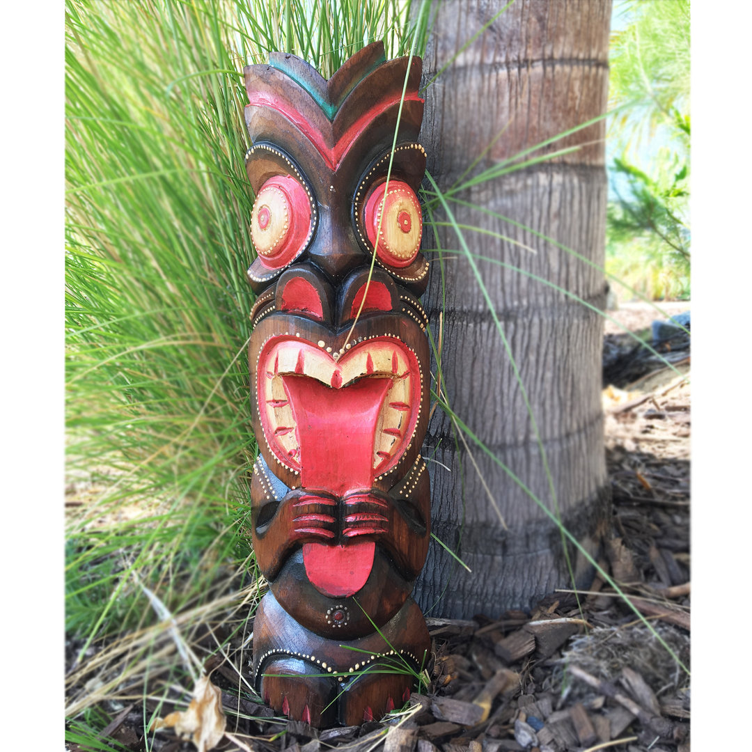 20" H Tiki Mask Crazy Tongue Wood Art Wall Decor Backyard X-Scapes