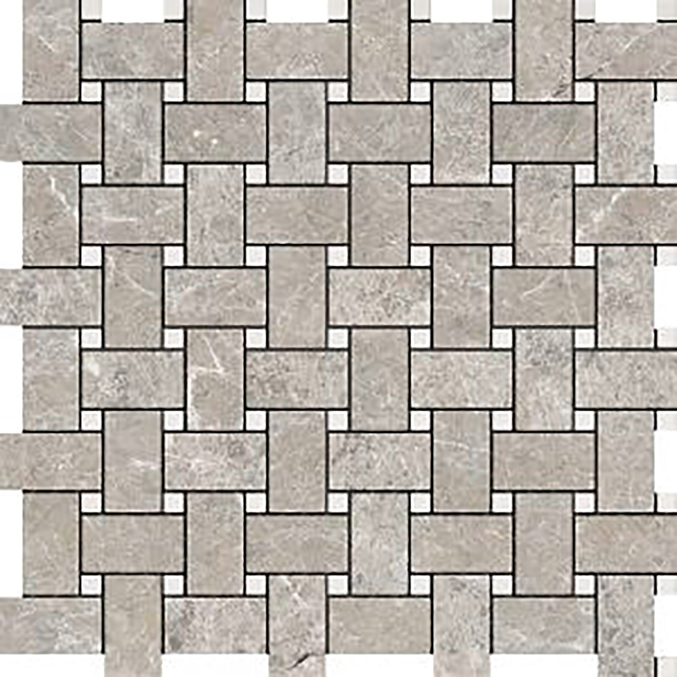 Nesttile Tundra Gray Marble 1” X 2” Basketweave Mosaic Tile Polished 