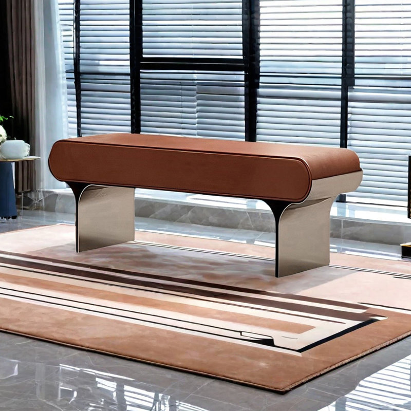 Banc rembourré en similicuir Toriona, Orange, H 17,71 po x l 55,11 po x P 15,74 po