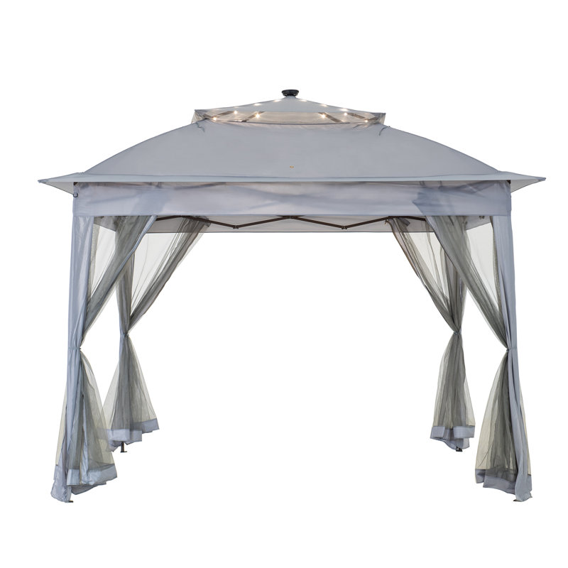 Gray 11x11 Steel Frame Pop-Up Gazebo with Solar LED Lights
