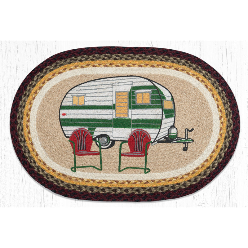 Earth Rugs Eco-Friendly Oval Patch Tread Camper / RV Hand-Braided 30" H, Camper Oval