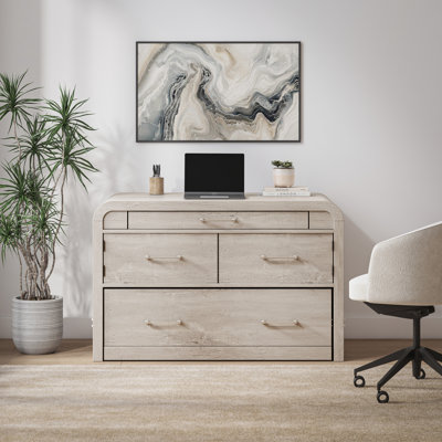 Console Juna Wood Twin Desk Dream avec matelas et coins arrondis, gris bouleau moisson