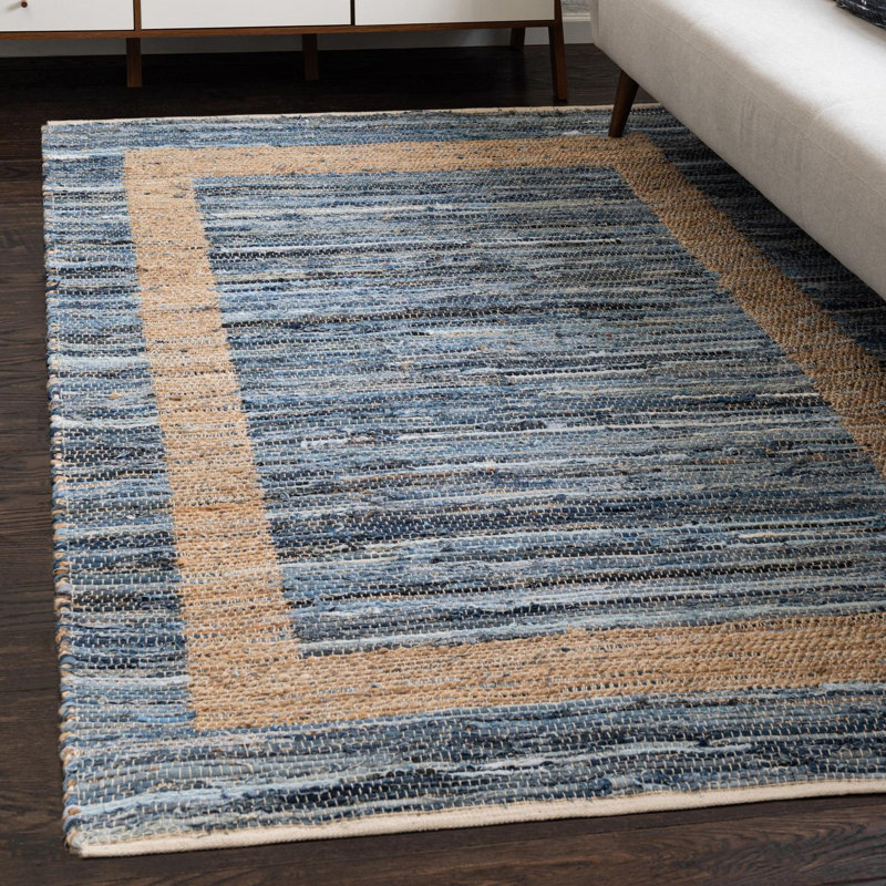 Tapis bleu marine / brun en jute tissé à plat à la main Mcandrews, Rectangle 9 pi x 12 pi