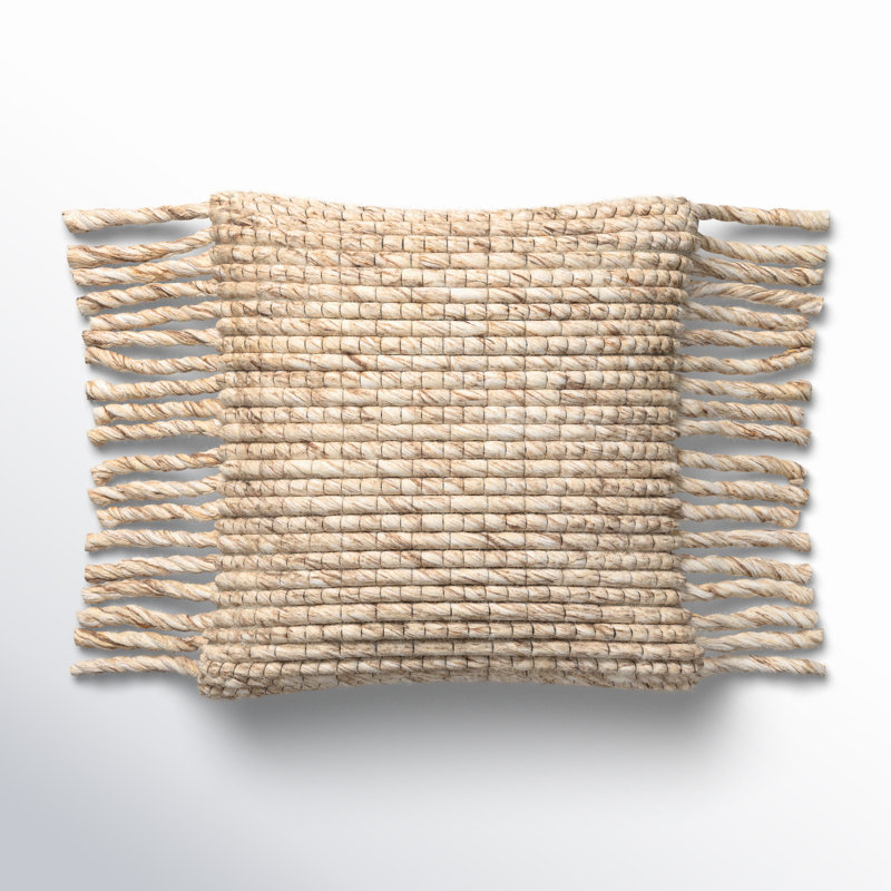 Cormac Reversible Wool Throw Pillow with Tassels, 20" x 20", Brown/Beige/Off-White, Pillow Cover Only - No Insert