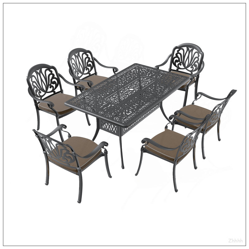7-Piece Set Of Cast Aluminum Patio Furniture With Cushions