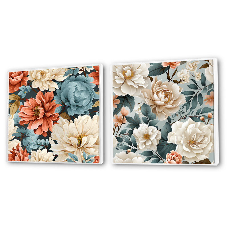 Keila - Ensemble de 2 collages carrés floraux, Cadre flottant blanc, H 16 po x l 33 po