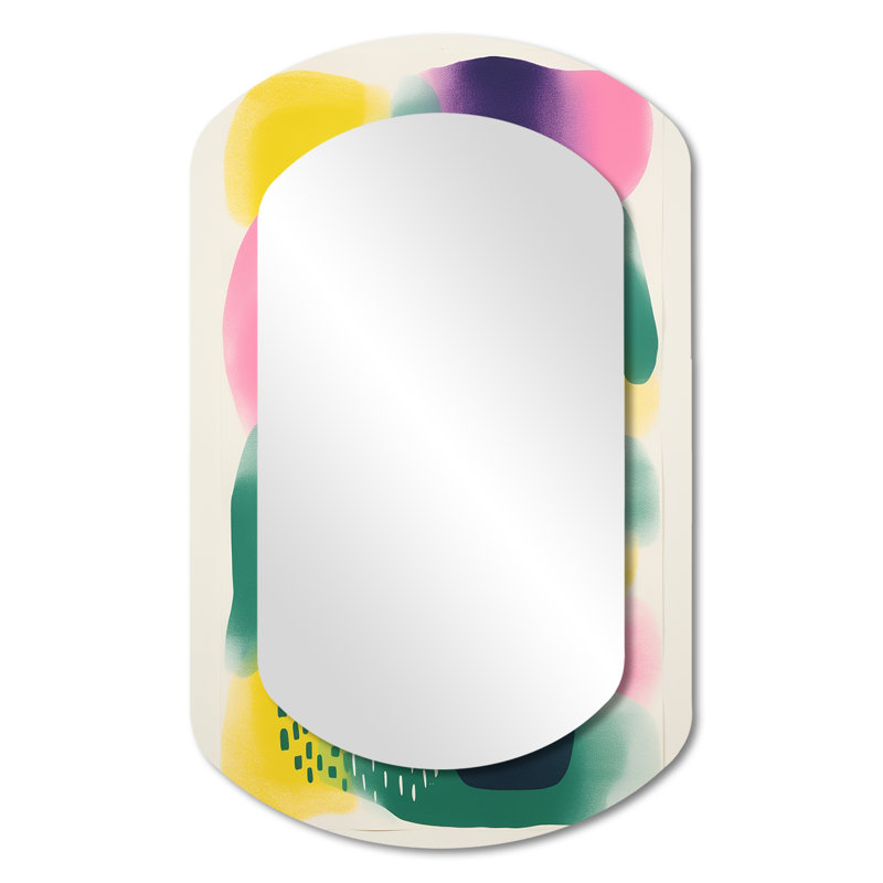 Giddings Yellow and green Abstract collages enchantment - Abstract Cylinder Large Mirror, Modern Asymmetrical Unique Wall Mirror Decor, Printed Metal Art