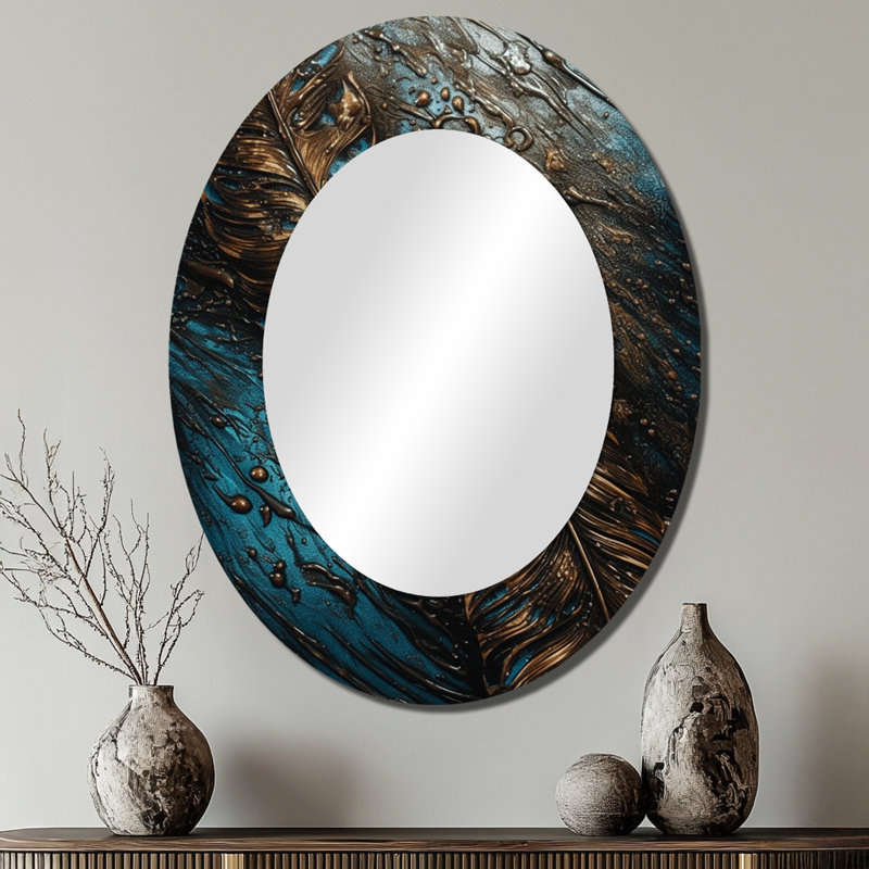 Plume dorée Glamour III - miroir mural ovale doré, 40 po x 30 po