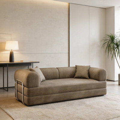 Compression Sofa, Convertible Floor Sofa Bed With Pillow Back Support, Comfy Futon Couch Sleeper, Corduroy Fabric, For Living Room And Bedroom