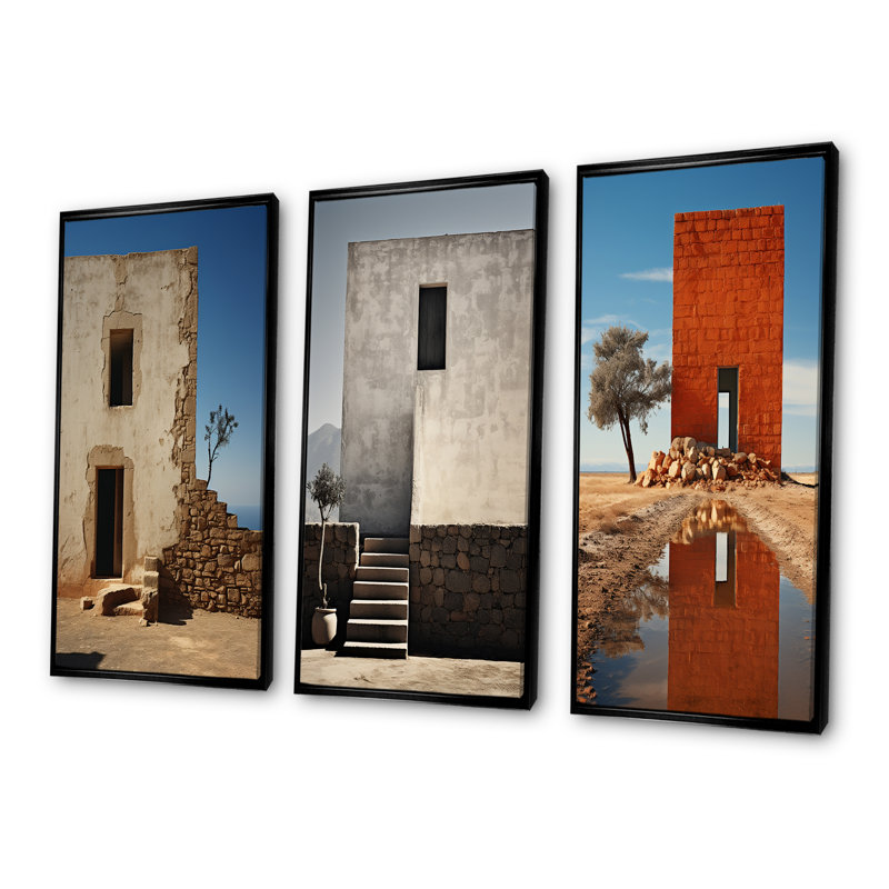 Monuments, imitation de paysages, ensemble de 3 reproductions d'art sur toile, H 28 po x l 36 po, Cadre flottant noir