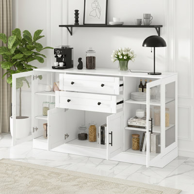Buffet avec 2 tiroirs, tablettes réglables et prise de courant