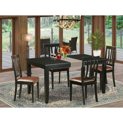 5 Piece Dining Room Table Set Includes a Rectangle Kitchen Table and 4 Faux Leather Upholstered Dining Chairs, 36x60 Inch, Black