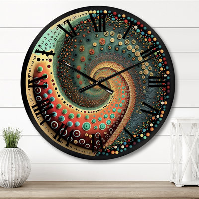 Iridiscdent Pointillism Spiral Turquoise Shades II - Modern Geometric Oversized Wood Wall Clock