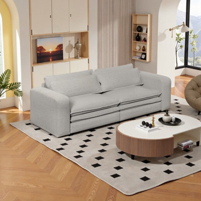 SYROVA 3-in-1 King Size Convertible Sleeper Sofa - Modular Design with Wide Armrests & Teddy Fabric