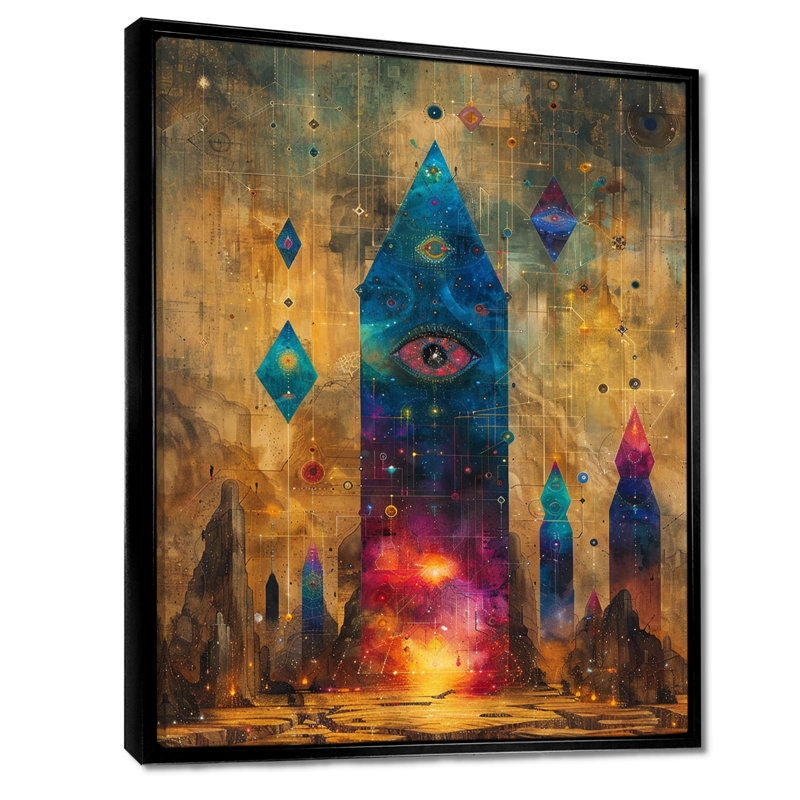 Cristal, paysages, sagesse antique - espace, paysages, art mural, Toile avec cadre flottant noir, H 20 po x l 12 po x P 1 po