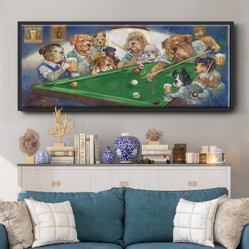 Pool Dogs- Framed Canvas, 8" H x 20" W