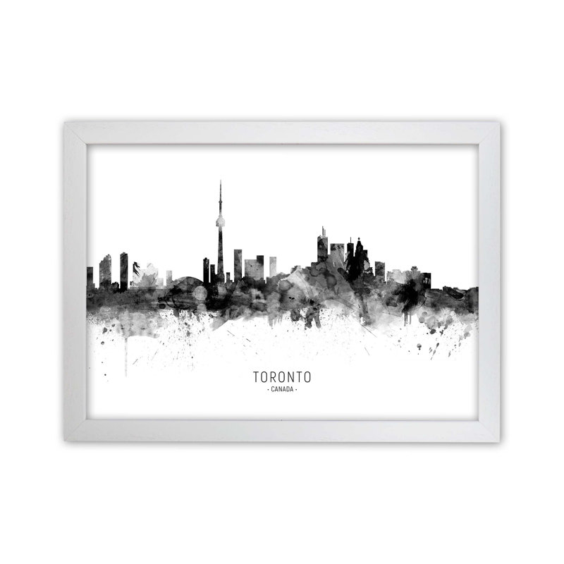 Toronto Canada Skyline Black White City Name by Michael Tompsett - Print, White Framed, 64cm H x 88cm W x 3cm D