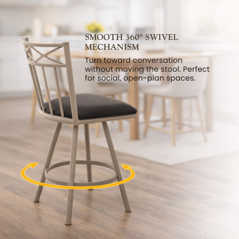 Sunnydale Lennix 26" Swivel Counter Stool, Sterling Mist Finish & Obsedian Black Leatherette